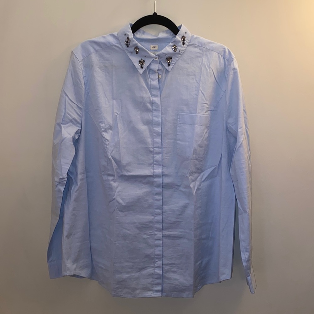 Ann Taylor Loft soften button down with jeweled collar